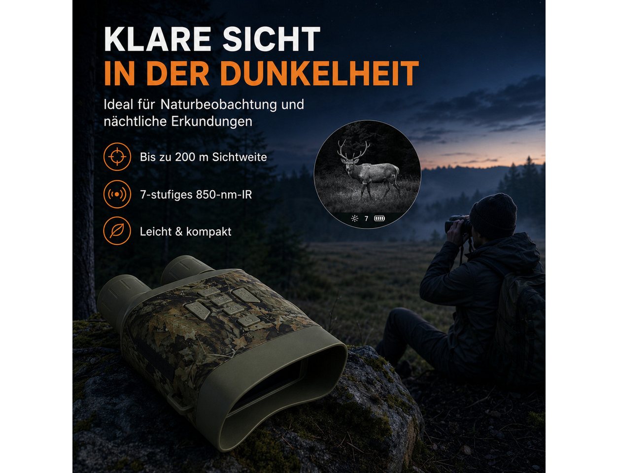 Tekoo Nachtsichtgerät Digitales Nachtsichtgerät 4K 36MP Infrarot Fernglas 200m inkl. 64GB, 4K-Video, 36MP, 200m Nachtsicht, 3" HD-Display & 4000mAh Akku Bild 4