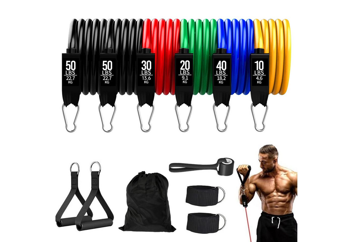 OSTWOLKE Trainingsbänder Fitnessbänder 6 Widerstandsbänder mit Türanker, Griffe, Knöchelriemen, Resistance Bands Set bis 200LBS für Muskelaufbau Krafttraining Yoga Bild 3