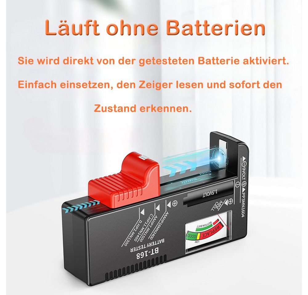 AFKSMILE Spannungsprüfer Batterietester, Anzeige mit Zeiger für AA AAA C D 9V 1,5V Knopfzellen, Akku Batterieprüfgerät ohne Strom,Präzises Batterie Messgerät (BT-168)