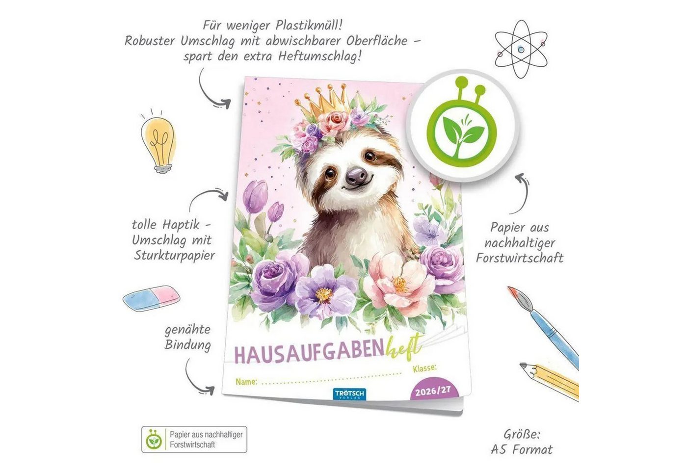 Trötsch Verlag Schulheft TRÖTSCH Hausaufgabenheft Grundschule Faultier 2026/27 Bild 2