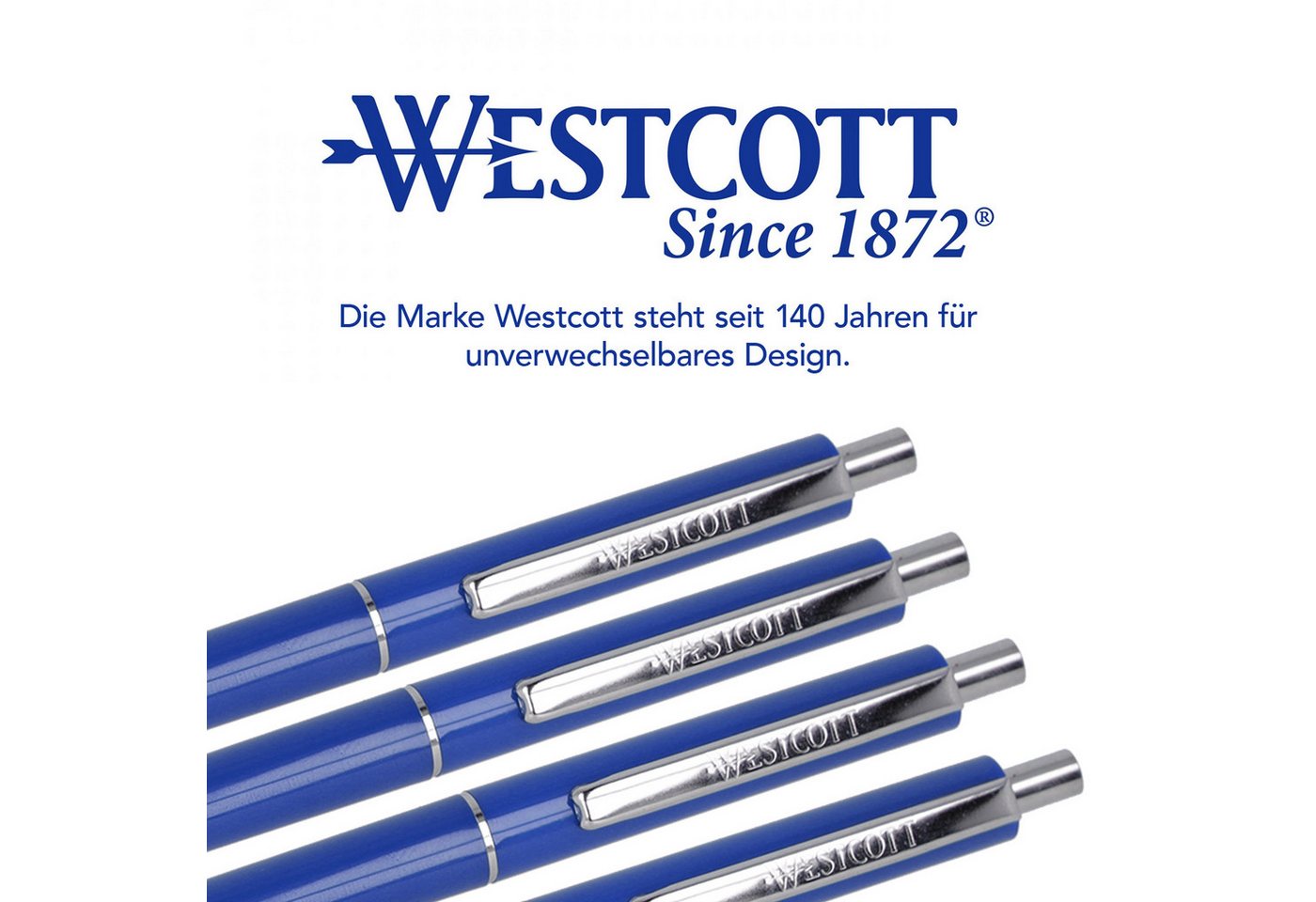 WESTCOTT Druckkugelschreiber Kugelschreiber ALLTIME Blau 50 Stück, Strichstärke M, X20 Mine, (Vorteilspack, 50-tlg), Dokumentenecht nach ISO 12757-2, Stabiler Metallclip Bild 2