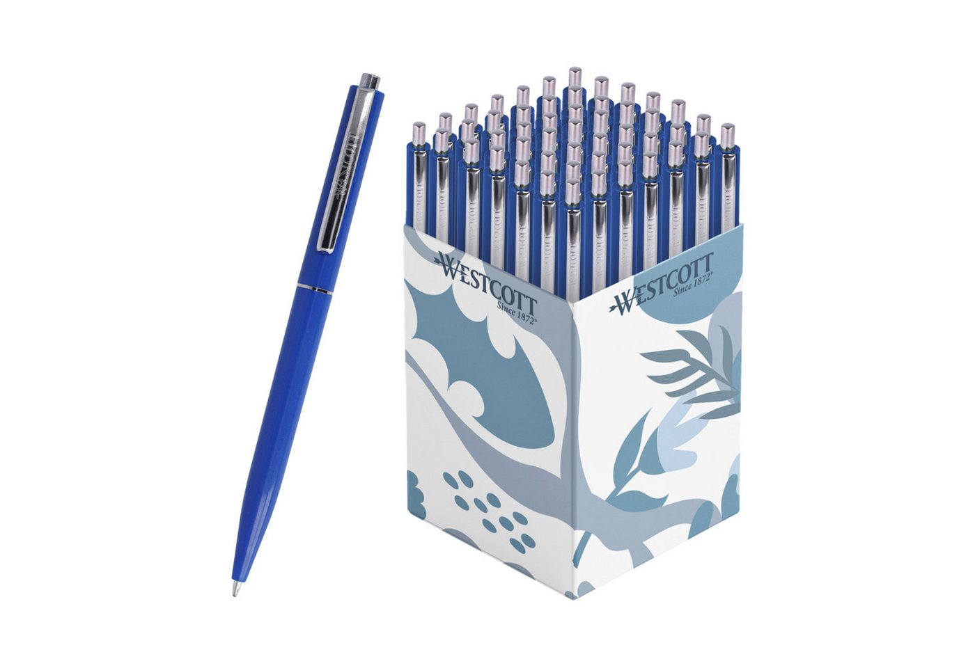 WESTCOTT Druckkugelschreiber Kugelschreiber ALLTIME Blau 50 Stück, Strichstärke M, X20 Mine, (Vorteilspack, 50-tlg), Dokumentenecht nach ISO 12757-2, Stabiler Metallclip Bild 4