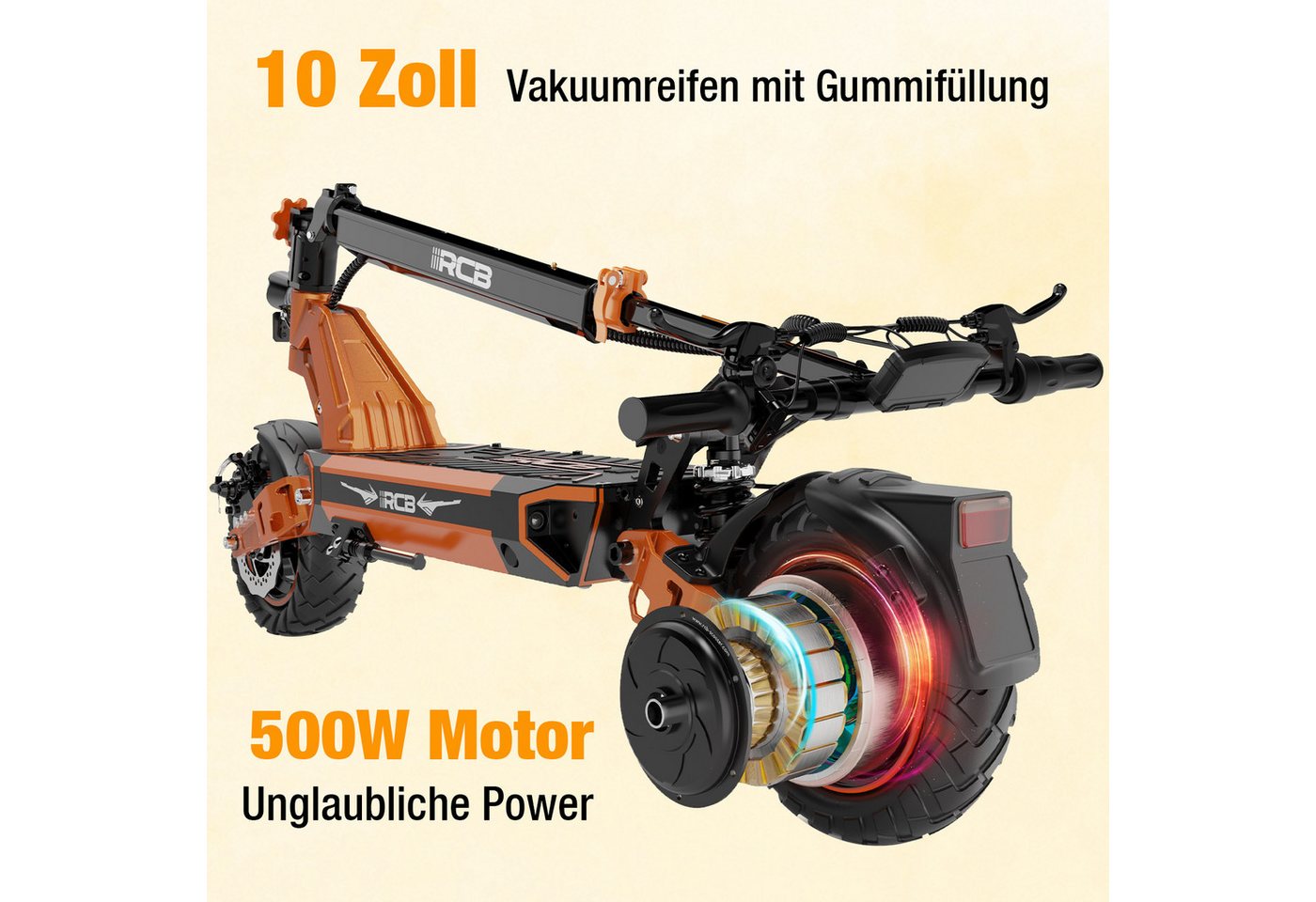 RCB E-Scooter D7/D7PRO ABE,90-120KM Reichweite,10"mit Straßenzulassung Elektroroller, 500,00 W, mit APP Bild 4