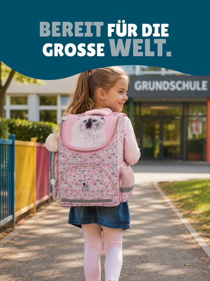 Familando Schulranzen Sweet Kitty Katze Schultasche, rosa, für Mädchen 1. bis 4. Klasse (Set, 8-tlg., inkl. Federmappe, Lunch-Set und Sporttasche), ergonomisch, 1.010 Gramm leicht, 18L Volumen Bild 3