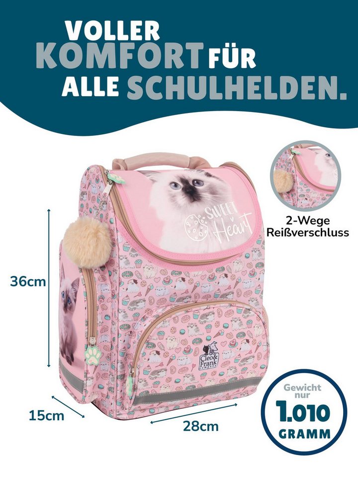 Familando Schulranzen Sweet Kitty Katze Schultasche, rosa, für Mädchen 1. bis 4. Klasse (Set, 8-tlg., inkl. Federmappe, Lunch-Set und Sporttasche), ergonomisch, 1.010 Gramm leicht, 18L Volumen Bild 4
