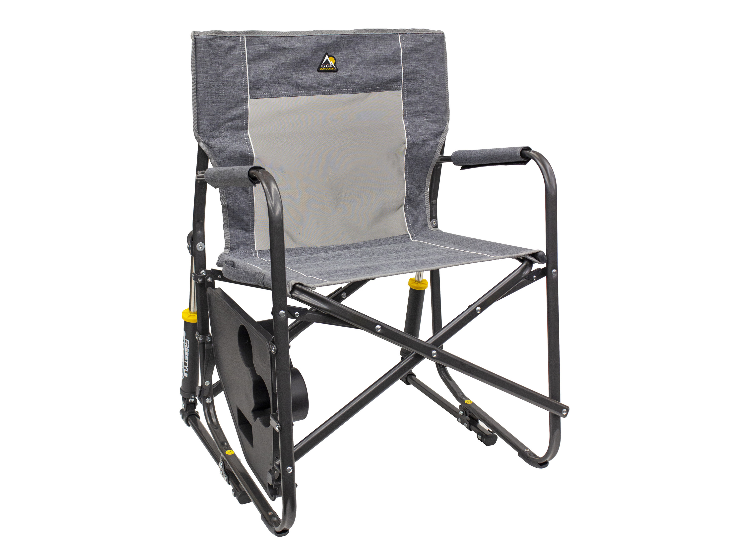 GCI Freestyle Rocker™ Campingstuhl mit Schaukelfunktion und Seitentisch (Heathered Pewter)