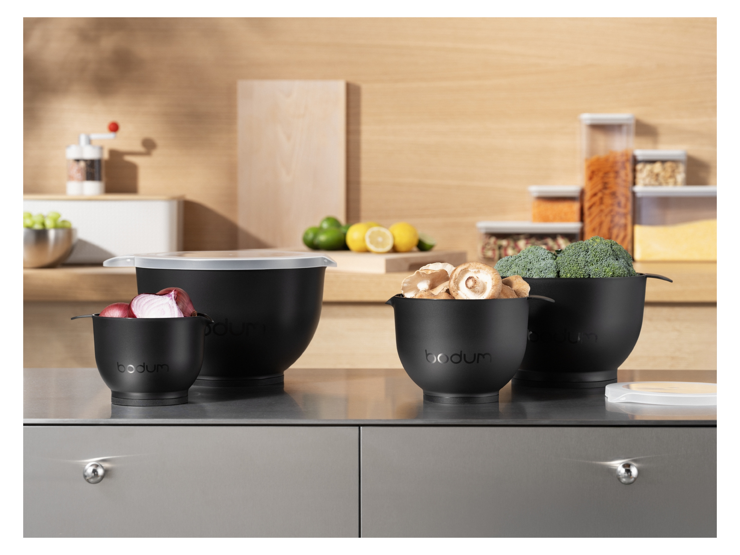 BODUM Bistro Set 3 Salatschüsseln, doppelwandig, 0,6l, 3,0l, 6,5l (schwarz)
