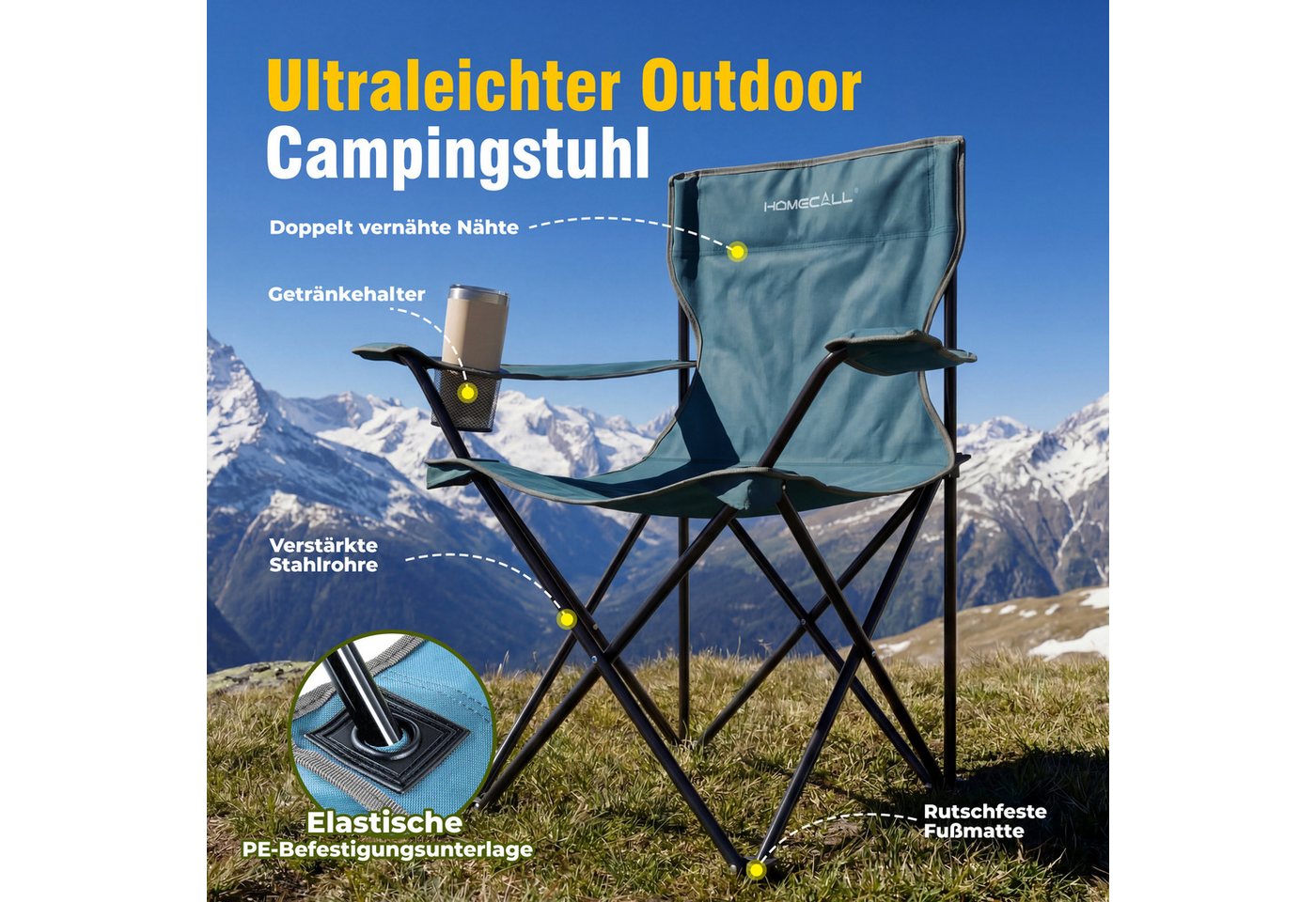 HOMECALL Campingstuhl Campingtisch mit Stühlen Klappstuhl Camping Faltstuhl Picknicktische (Blau) Bild 5