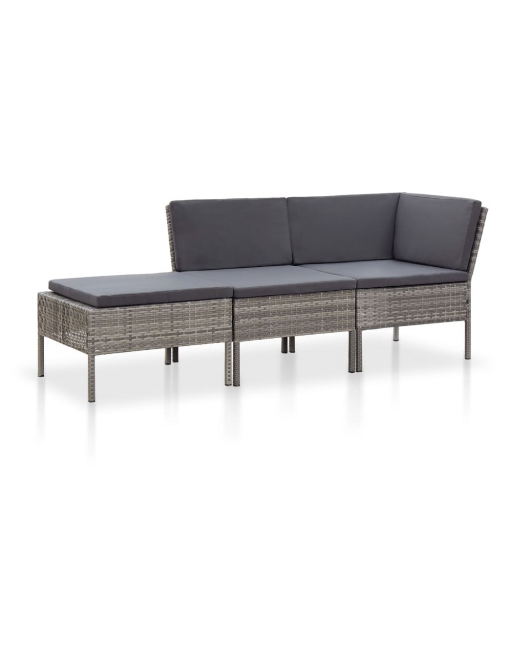 3-tlg. Garten-lounge-set Mit Auflagen Poly Rattan Grau - Vidaxl