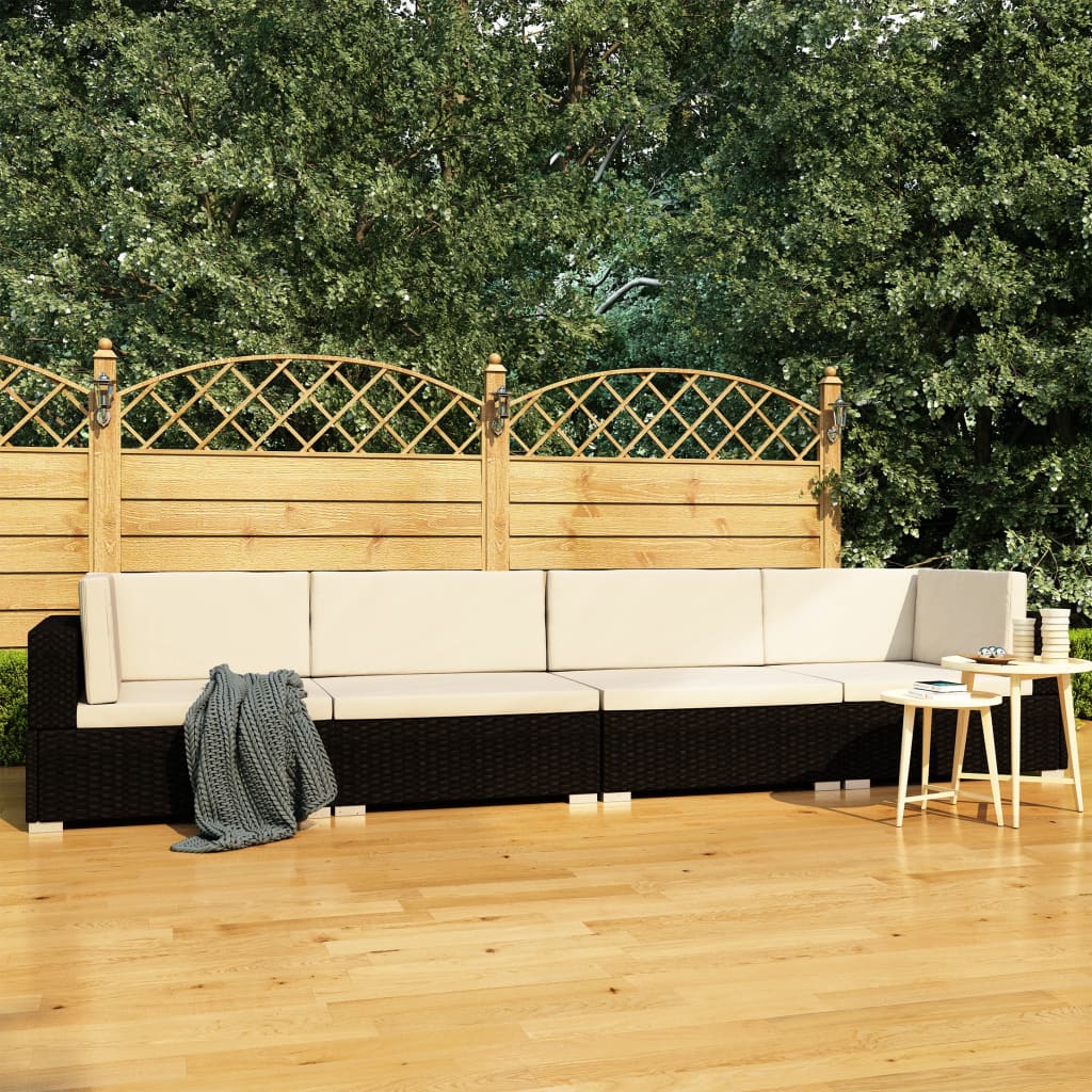 4-tlg. Garten-sofagarnitur Mit Auflagen Poly Rattan Schwarz - Vidaxl
