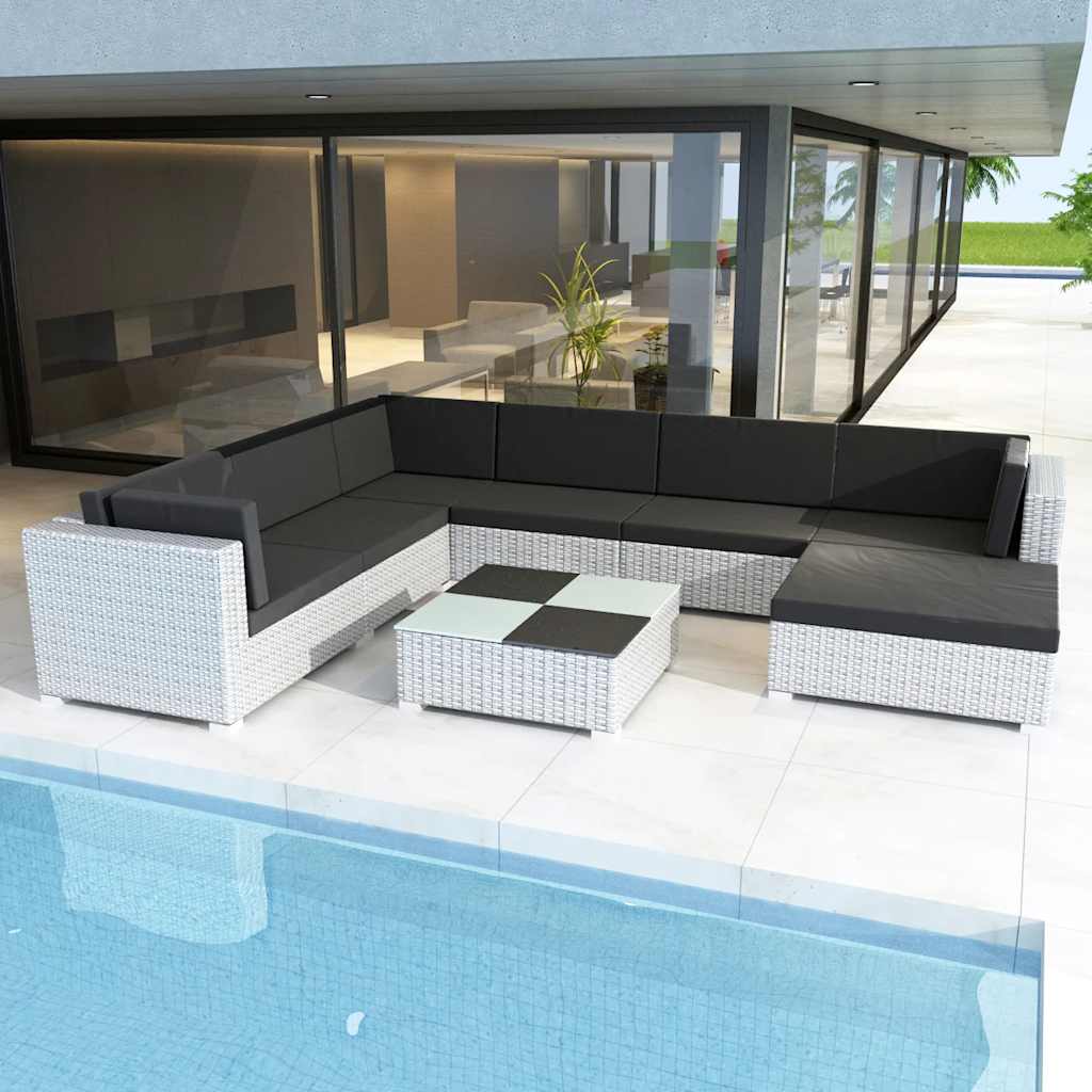 8-tlg. Garten-lounge-set Mit Auflagen Poly Rattan Weiß - Vidaxl