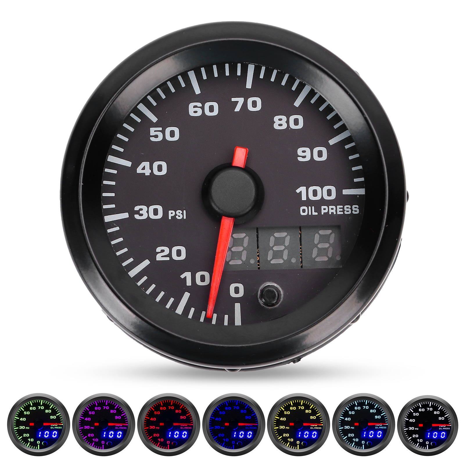 12v 2-zoll-öldruckanzeige (0-100psi), 7-farben-led-display Mit Universellem Kfz-sensor