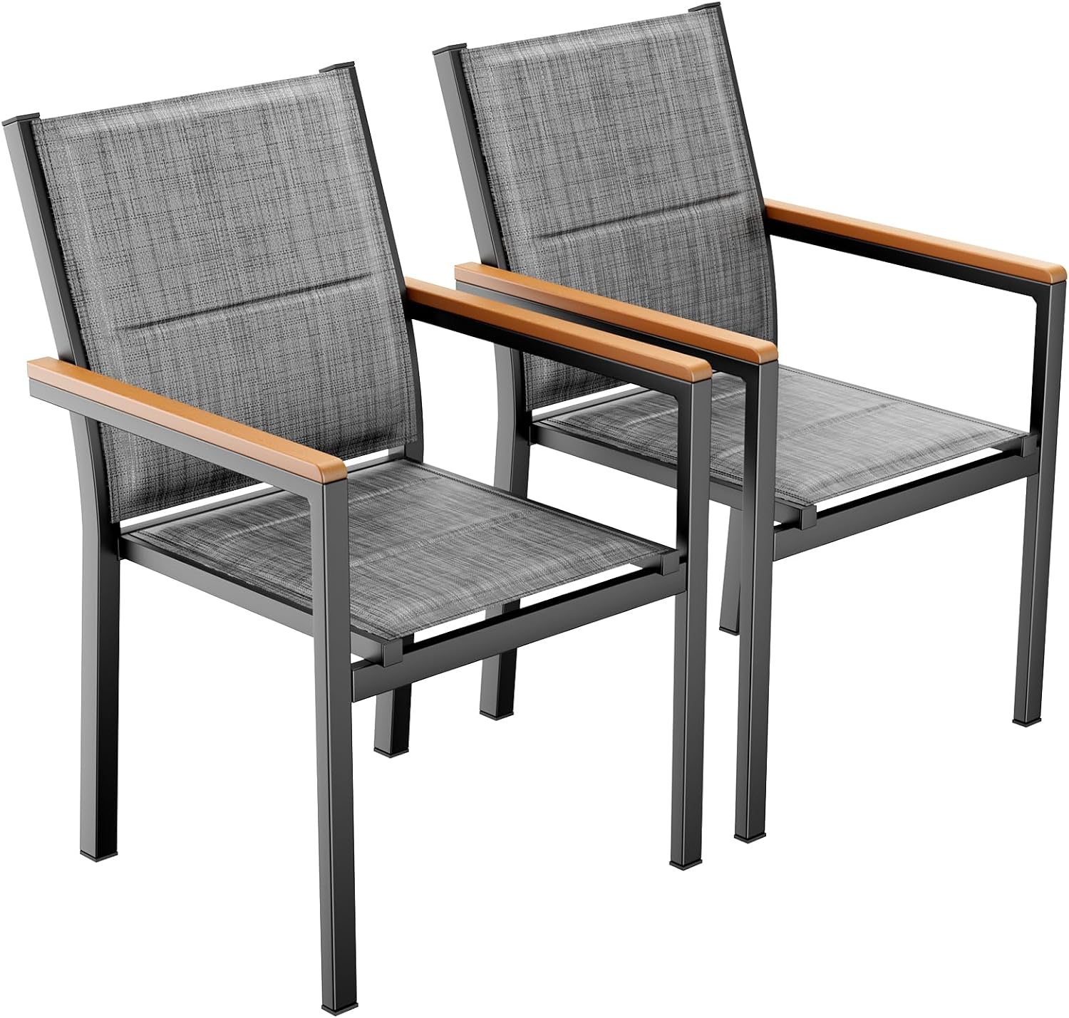 Gartenstuhl 2er Set, Stapelbarer Aluminium Esszimmerstuhl, Mit Gesteppte Rückenlehne & Sitzfläche, Wpc Handlauf Balkonstühle Für Garten, Terrasse, Balkon, Pool, Restaurants, Leinengrau