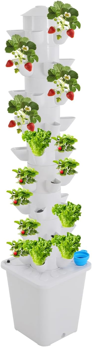 Hydroponisches Turm-anbausystem Aus Weißem Polypropylen, 10 L, Größe Der Pflanzöffnungen (l X B): 52 X 33 Mm, Hydroponik-anbau-set Für Wohnzimmer, Balkon Oder Garten.