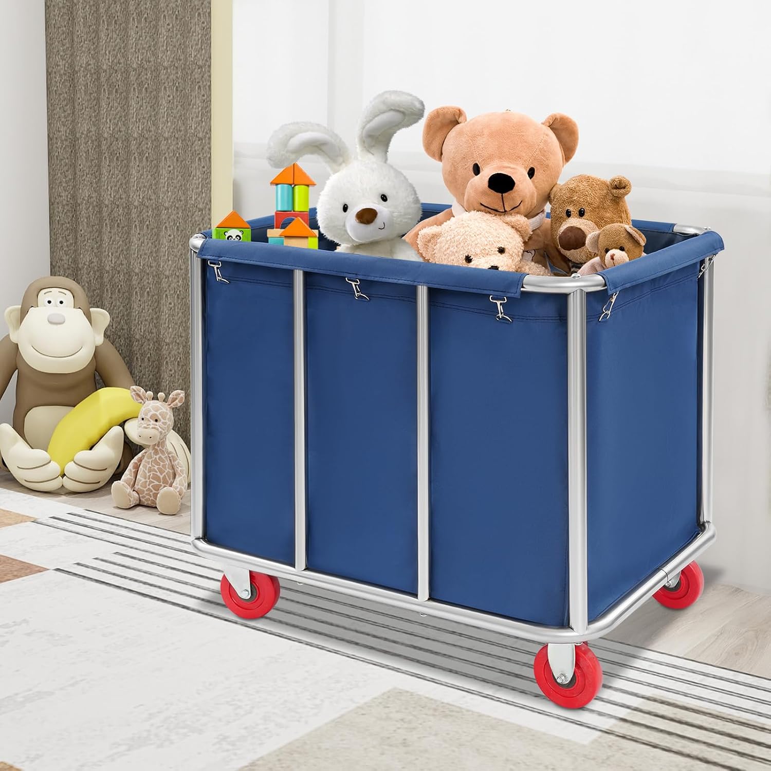 Blauer Wäschewagen Für Den Gewerblichen Einsatz Mit Rollen, Maximale Tragkraft: 117,93 Kg, Wäschekorb Für Hotels, Wohnanlagen, Lager Und Privathaushalte, 90 X 65 X 80 Cm.