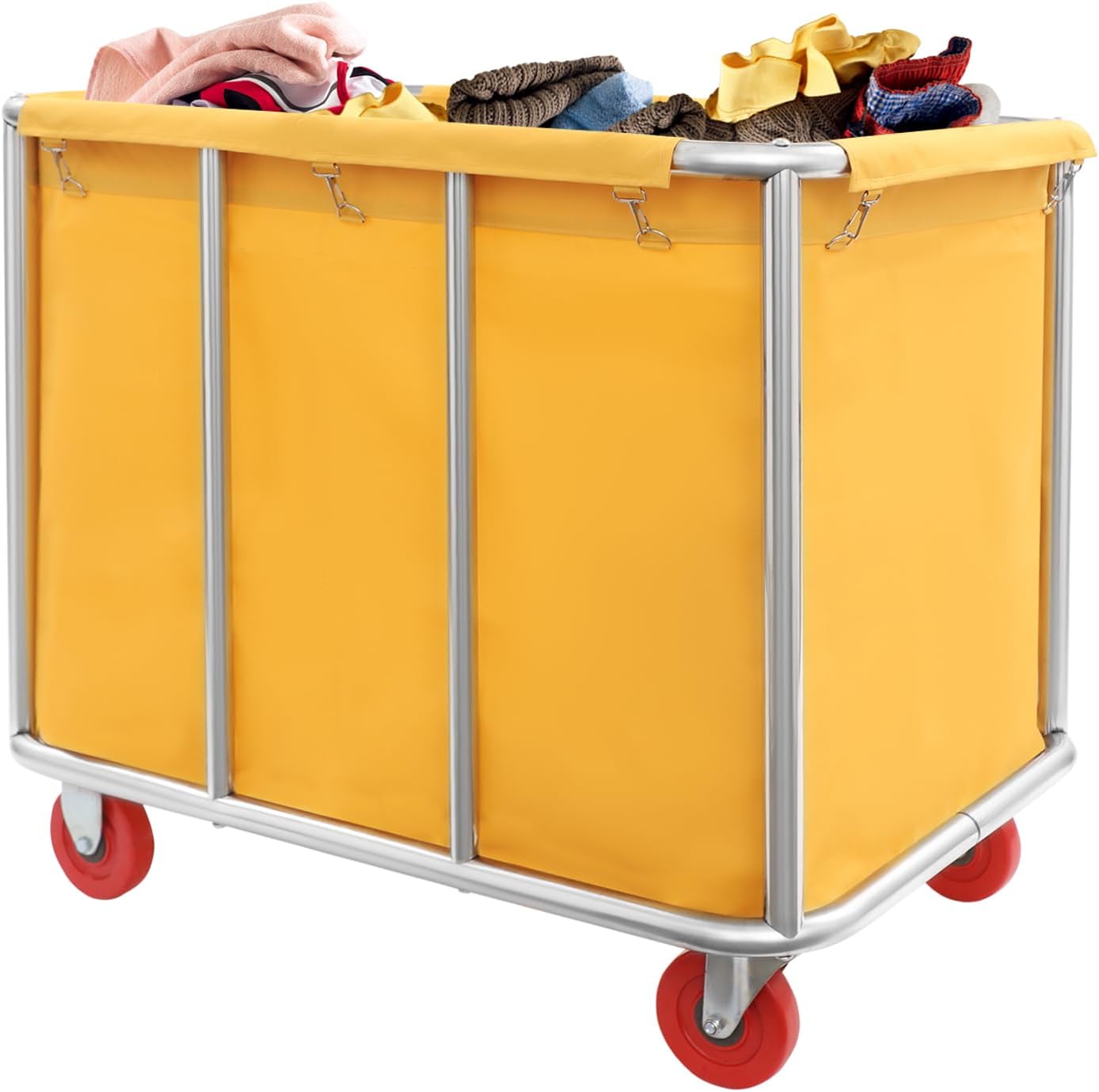 Wäschewagen Aus Edelstahl 90 X 65 X 80 Cm – 117,93 Kg – Wäschesortierwagen Mit 4 Lenkrollen Und Abnehmbarem Sack Aus Oxford-gewebe – Rundrohr-durchmesser:32 Mm – Für Gewerbe, Haushalt Und Hotel – Gelb