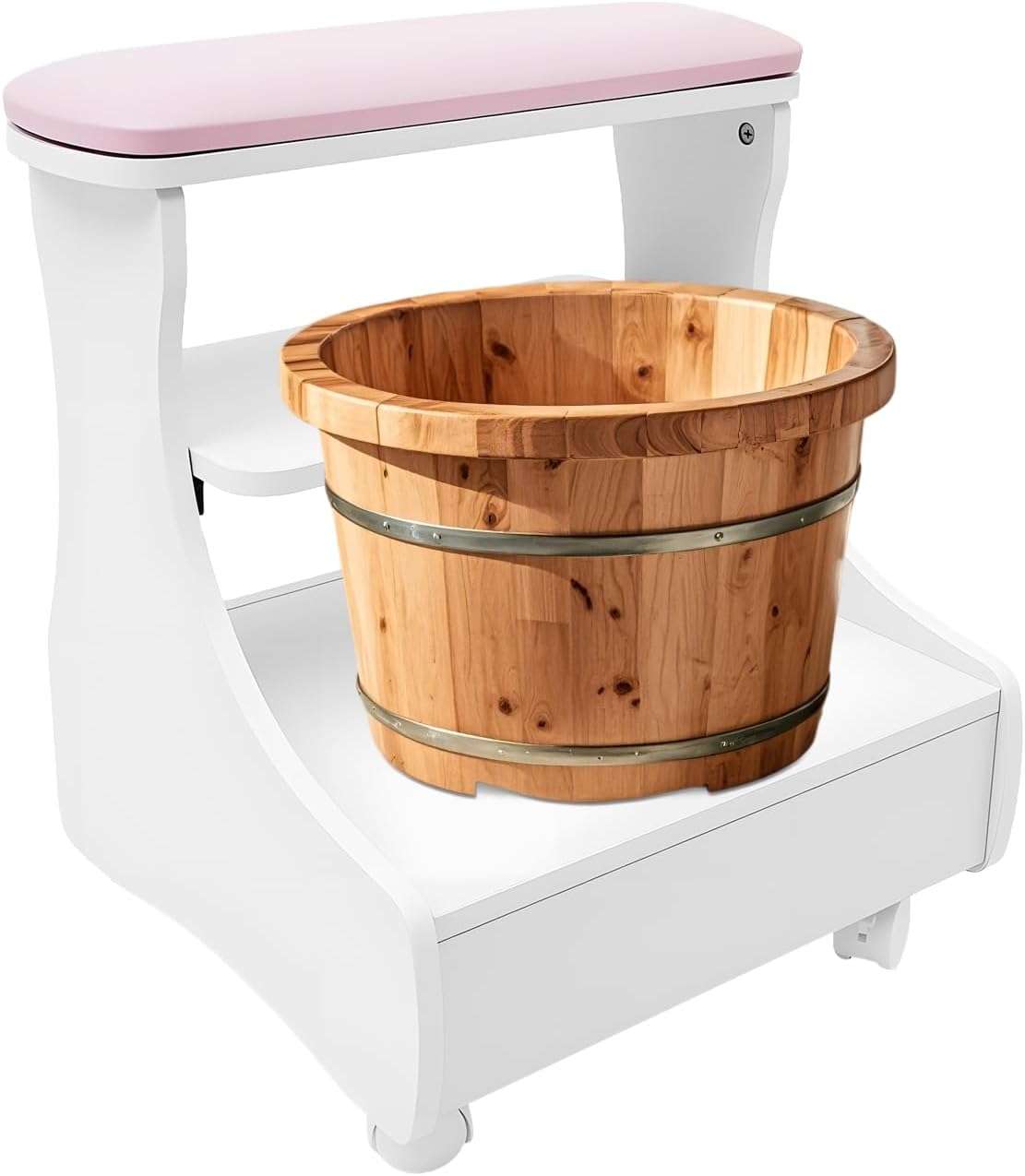 Rosa Fußbad-hocker Mit Schublade, Mdf, 52 X 41 X 55 Cm, 4 Rollen Mit Bremsen, Modernes Design, Für Kosmetikstudios Und Den Heimgebrauch.