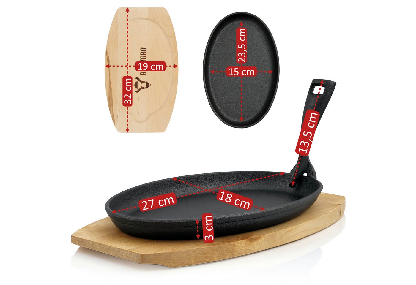 6er Gusseisen Servierpfännchen-set 27 X 18 Cm Blank - Bbq-toro Bild 5