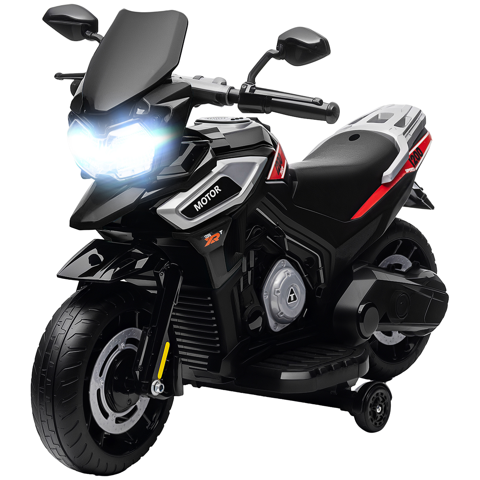 Elektro-motorrad Für Kinder Von 18-36 Monaten, Aufsitz-fahrzeug, Hilfsräder, Lichter, Musik, Kunststoff, Stahl, Schwarz
