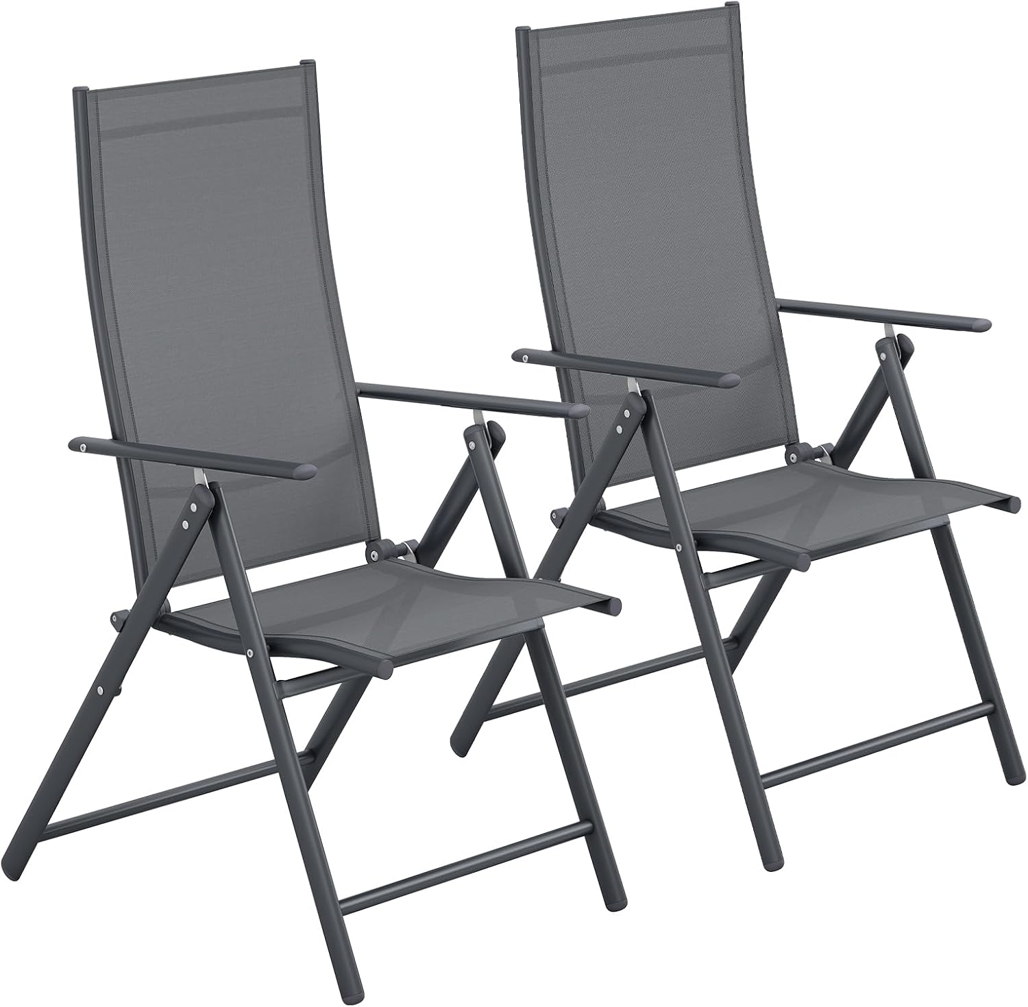 Gartenstühle 2er Set,gartenstuhl Hochlehner Klappbar, Campingstuhl Balkonstühle 7-fach Verstellbar Bis 120kg, Campingstuhl Mit Metallgestell, Leicht Klappstuhl Für Balkon, Terrasse, Grau