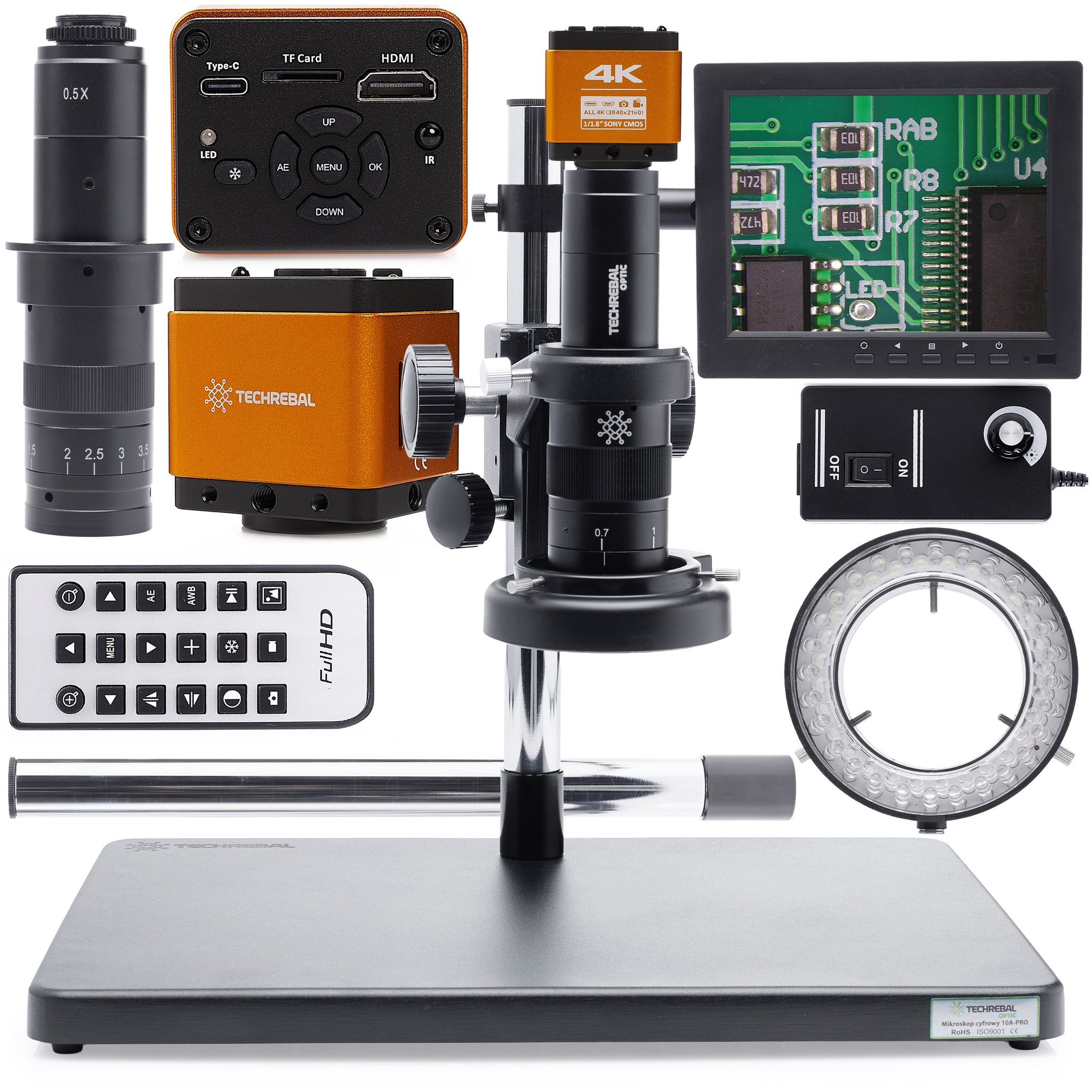 Digitalmikroskop 10a- Solo + Einstellbare Beleuchtung 60xled-kamera Orange Techrebal-display