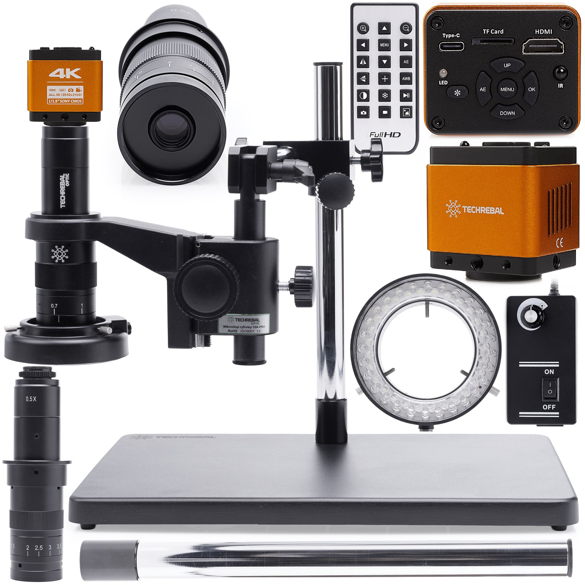 10a Solo-digitalmikroskop + 60-led-beleuchtung (einstellbar) + „orange Pro 4k“-kamera + 10a-arm