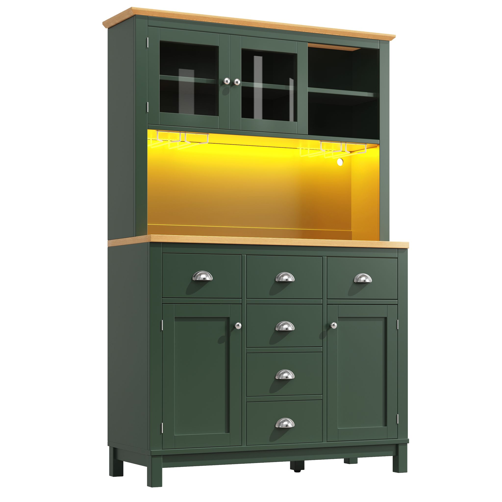 Elvmi Küchenschrank Mit 4 Türen Und Led Und Flaschenhaltern Für Küche Aus Mdf 104 X 40 X 180 Cm Grün