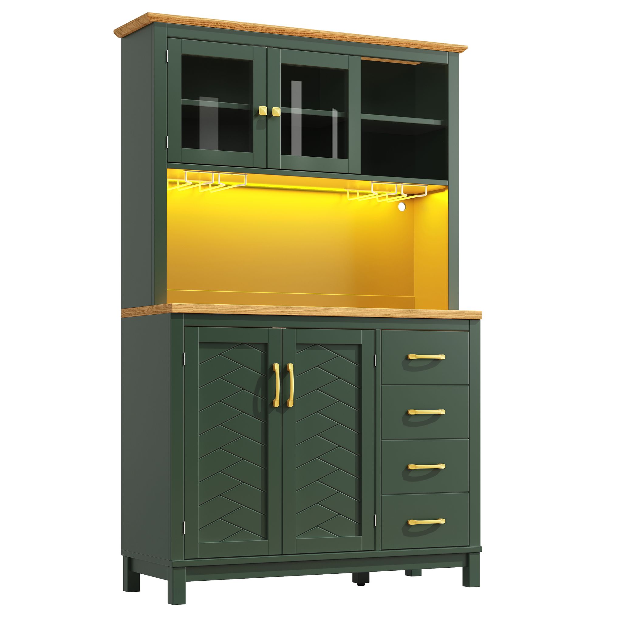Elvmi Küchenschrank Mit 4 Türen Und Led Per App Steuerbar, Für Küche Und Esszimmer, Aus Mdf, 105.5 X 40 X 180 Cm, Grün