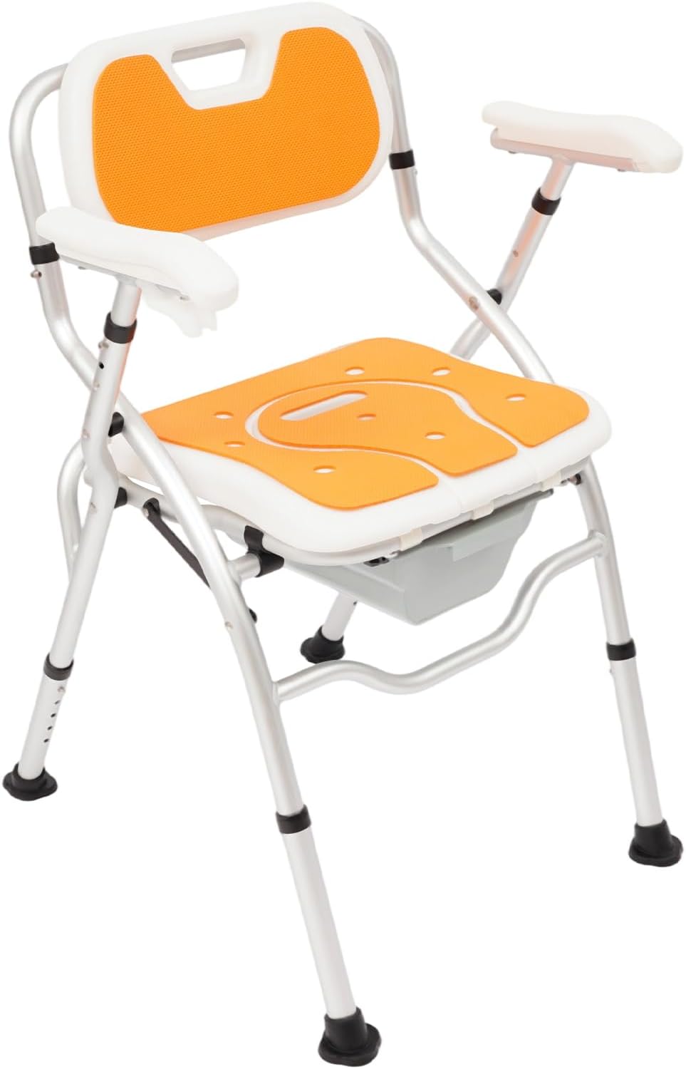 Höhenverstellbarer Multifunktionsstuhl Mit Armlehnen Und 150 Kg Tragkraft – Klappbar – Stabiler Dusch- Und Toilettenstuhl Für Senioren Und Die Pflege (orange)