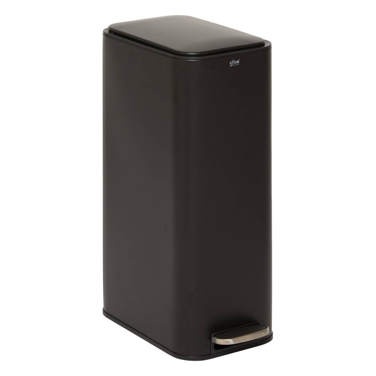 Schlanker, Rechteckiger Treteimer „delta“, 30 L, Schwarz - 5five