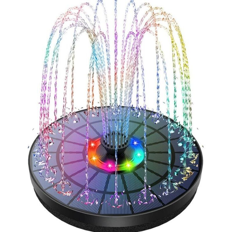 Schwimmender Led-solarbrunnen Für Den Außenbereich Mit 3-w-solar-teichpumpe Und Akku. Bunte Led-beleuchtung Und 8 Düsen. Für Den Außenbereich Geeignet.