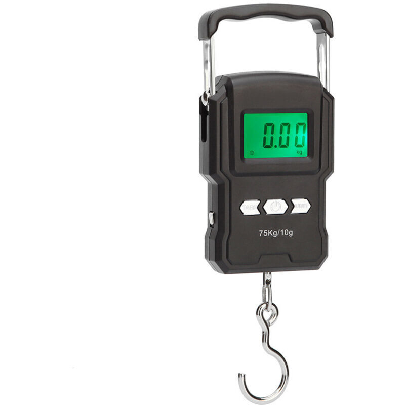 Schwarze Angelwaage. Hängende Gepäckwaage (75 Kg). Elektronische Angelwaage Mit Hintergrundbeleuchtetem Lcd-display. Maßband.