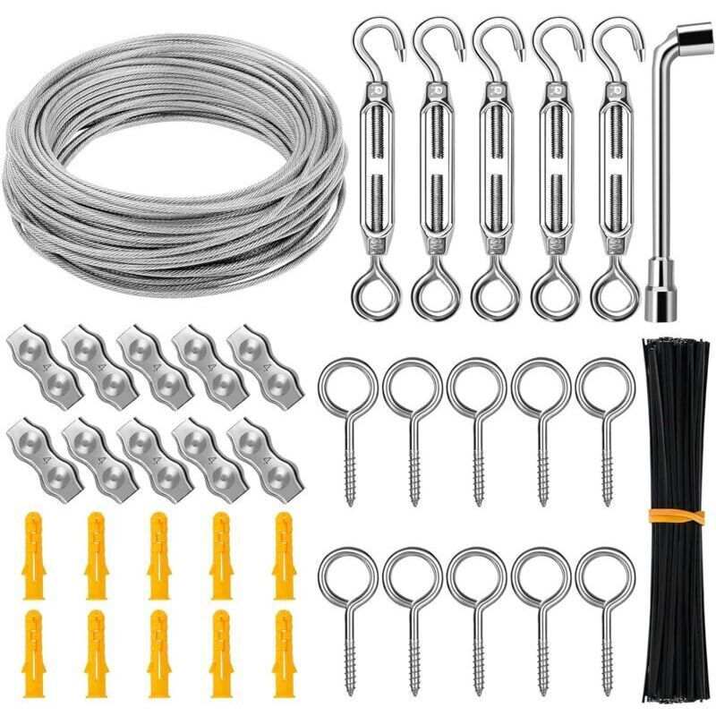 Edelstahl-hängeseil-set. 30 M/3 Mm Metallseil. Gartenseil-set. Bilderseil. Zaun-set. Hochleistungs-stahlseil. Seilspanner Und Haken. Doppelseilklemmen.