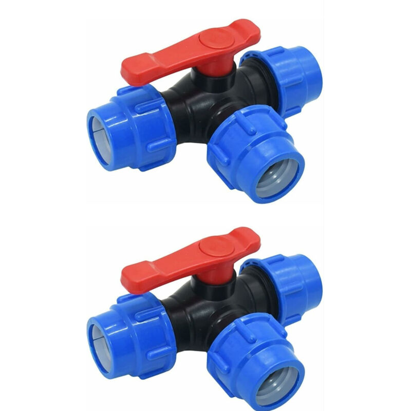 2er-pack Kugelhahn-absperrventile. 32-mm-dreiwege-schnellkupplungs-kugelhahn Für Pvc/pe-rohre Mit Schnellschalter Und T-stück (größe: 32 Mm).