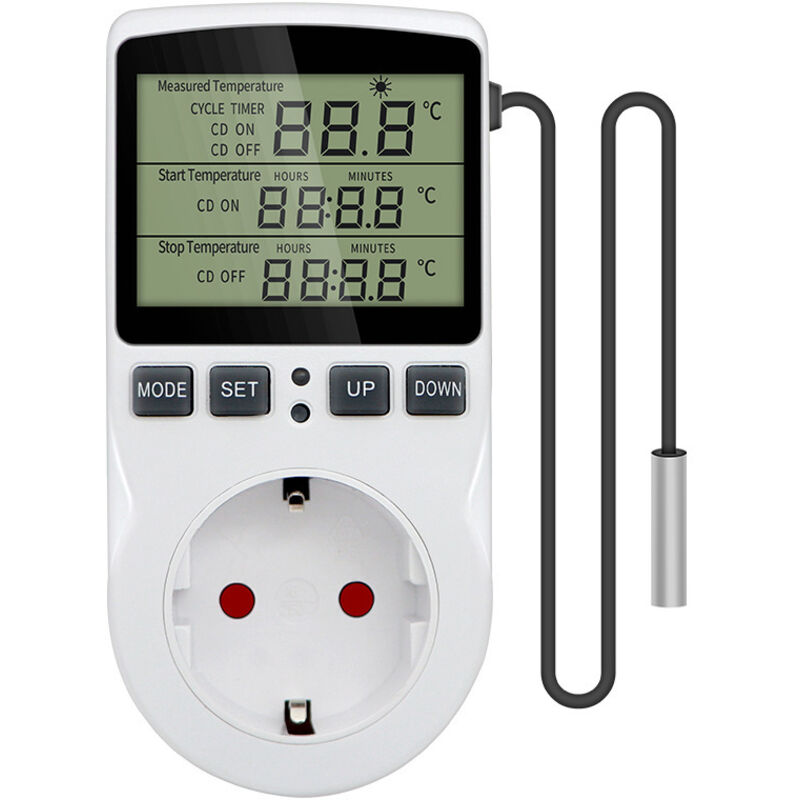 Digitaler Thermostatstecker Mit Temperaturregler Für Heizung Und Kühlung, Inklusive Sonde. Lcd-temperaturreglerstecker Mit Timer Für Aquarium, Inkubator Und Gewächshaus.
