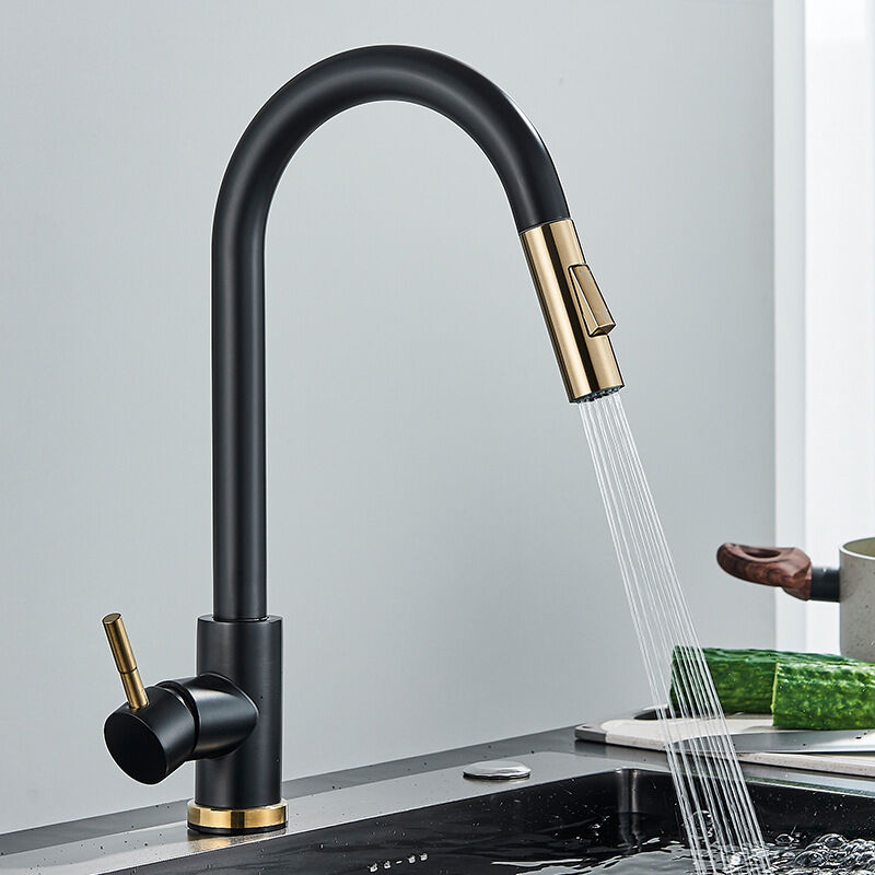 Küchenarmatur In Mattschwarz, 360° Drehbar – 2 Betriebsarten: Kochendes Wasser Und Brause – Höhe 405 Mm – 30 Mm Ausziehbarer Schlauch