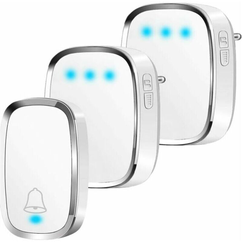 Wasserdichte, Kabellose Türklingel. Außenklingel Mit 300 M Reichweite. 2 Sender Und 1 Empfänger. Kabelloses Gongset Mit Blinkender Led. 38 Melodien. 5 Lautstärkestufen. Für Zuhause Und Büro.