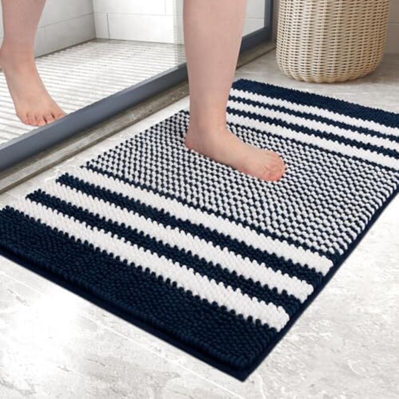 Badematte. Rutschfeste, Saugfähige Badematte. Weiche Badematte Aus Chenille-mikrofaser. Maschinenwaschbar. 40 X 60 Cm. Marineblau.
