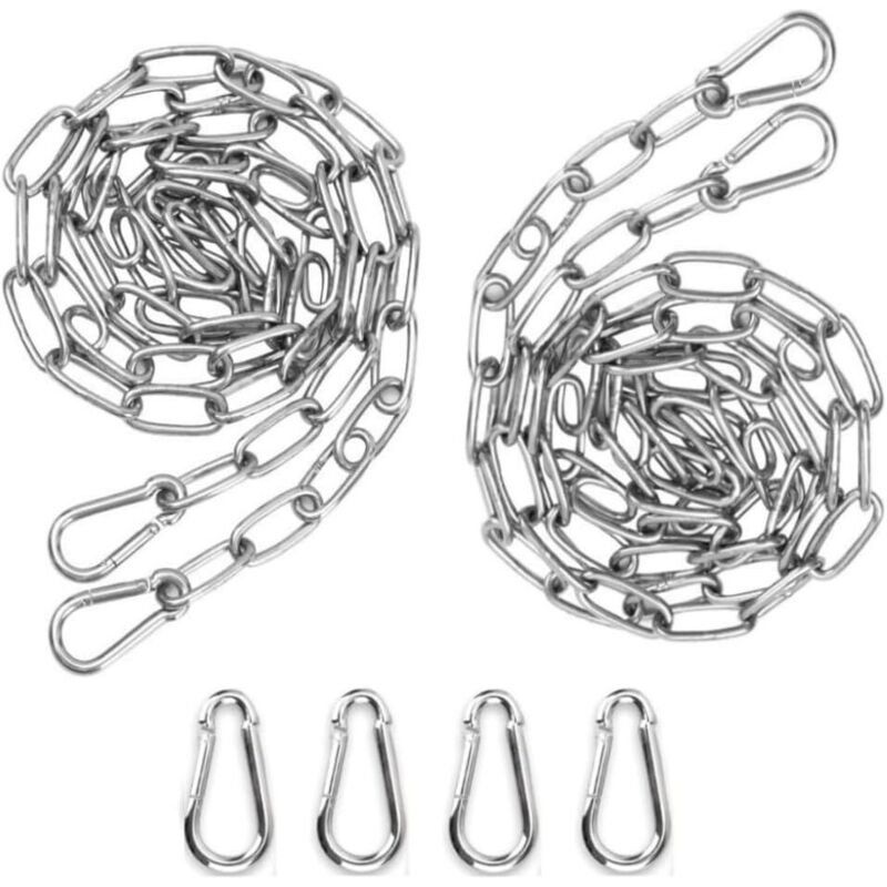 2 Stück 3 Mm Edelstahlkette (2 M) + 4 Stück Karabiner-verlängerungsglieder Für Die Aufhängung Einer Multifunktionalen Hängematte Mit Ankerkette – Insgesamt 4 Meter