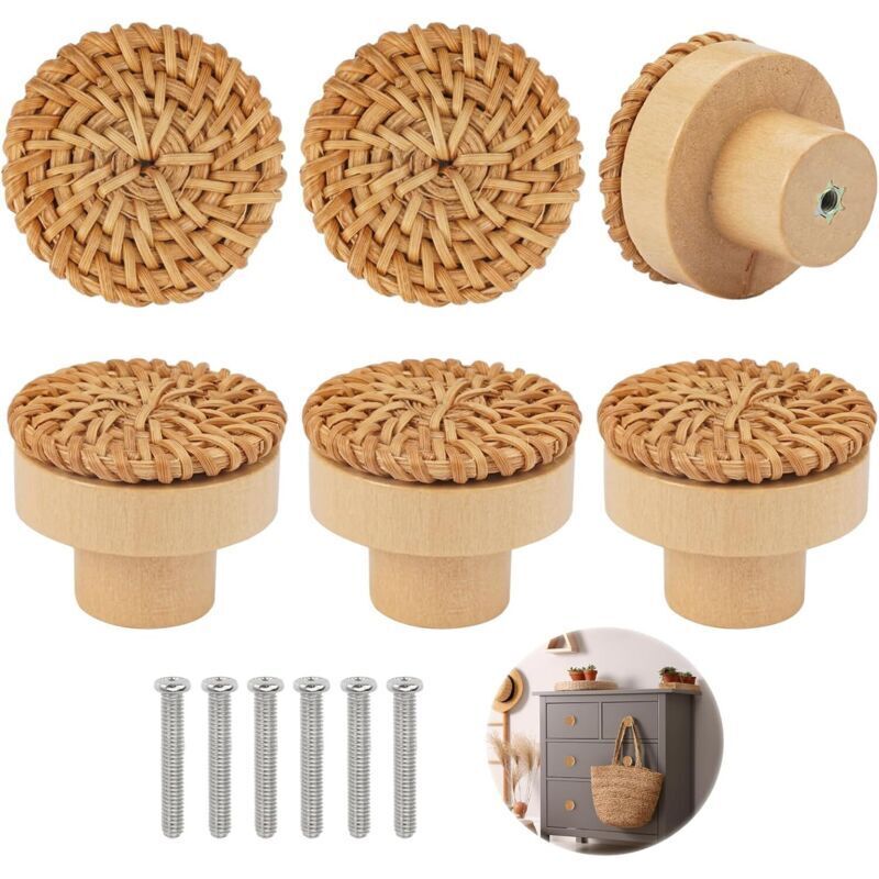Stück Möbelknöpfe Aus Rattan Und Holz. Möbelgriffe Aus Holz. Schubladenknöpfe. Schranktürknöpfe. Runde Möbelknöpfe Aus Holz. Möbelknöpfe Aus Holz Für Schlafzimmer, Küche, Büro