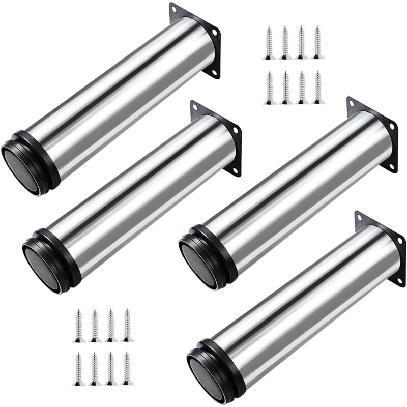 4x Möbelfüße. Höhenverstellbare Möbelfüße – Verchromtes Metall – Verstellbar (gesamt: 250 Mm)