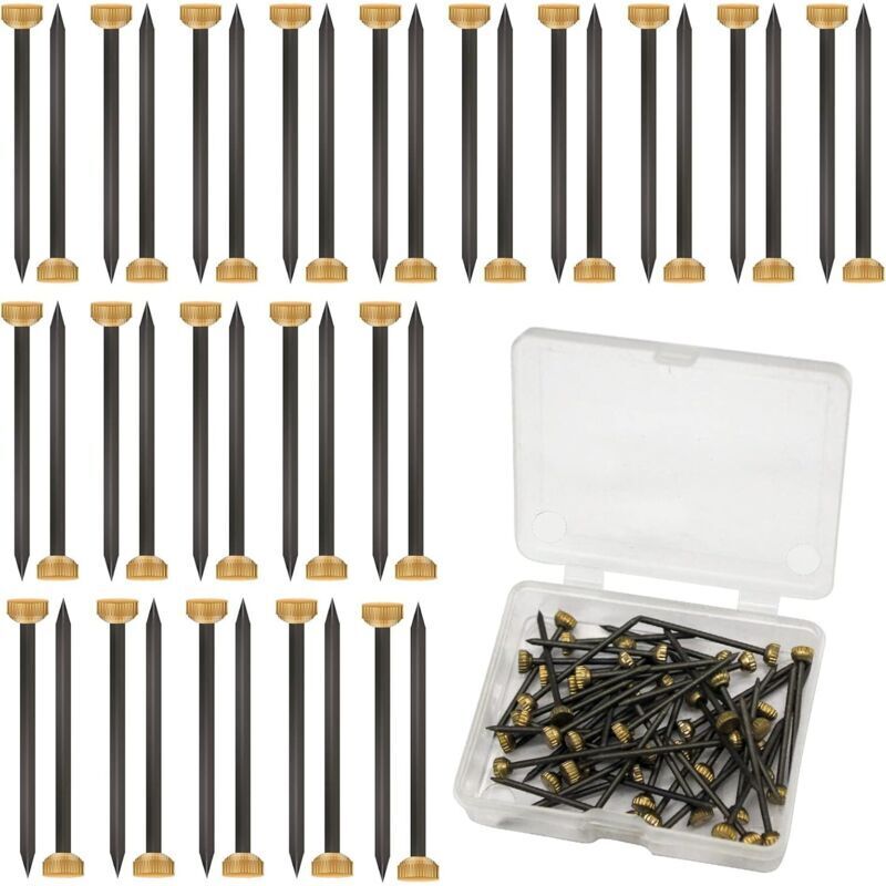 Set Mit 50 Fotoaufhängernägeln Mit 4 Mm Messingköpfen Zum Aufhängen Von Fotos, Inklusive Schwarzer Und Gelber Aufbewahrungsbox Aus Kunststoff – Kleine Nägel Für Rahmen, Wände, Zäune