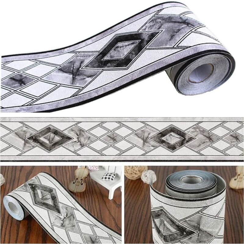 Rolle Elegante Bordüre – Für Küche, Wohnzimmer, Badezimmer – Schwarz-weiß. 10,5 X 5 M