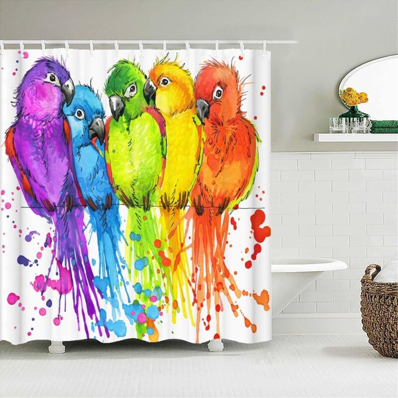 90x180 Bunte Vögel Wasserdichter Duschvorhang 3d-druck Badezimmervorhänge Heimdekor Polyestergewebe Extra Lang Xxl Duschvorhang