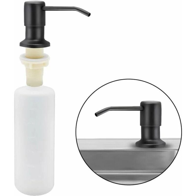 Küchenspülen-seifenspender. Eingebauter Edelstahl-spender Für Küchenreiniger, 350 Ml. Nachfüllbarer Seifenspender Mit 360° Drehbarer Pumpe (mattschwarz).