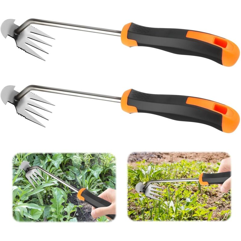 Zweiteiliger Unkrautstecher. Manuelles Unkrautentfernungswerkzeug. 4-zahniger Gummigriff. Unkrautbekämpfungshelfer Für Den Garten. Zum Jäten Von Feldern Mit Griff.