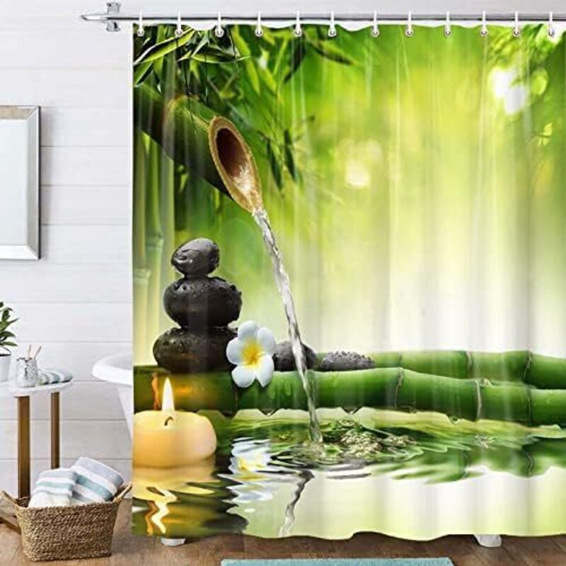 Duschvorhang Mit Kieselsteinmuster, Schimmelhemmend, Wasserdichtes Polyestergewebe, 180 X 180 Cm, 3d-bambusorchideen-duschvorhang, Maschinenwaschbar, Mit Haken