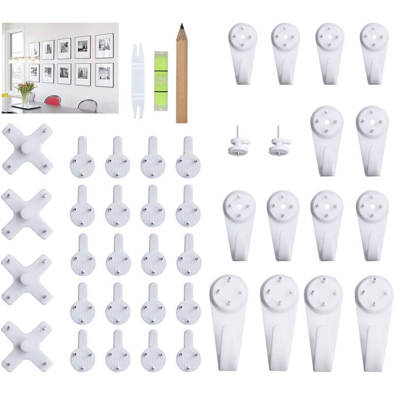Set Mit 43 Kunststoffhaken – Wandmontage Ohne Bohren – Für Bilderrahmen Und Gemälde – Maximale Traglast 2 Kg Pro Haken – 43 Stück