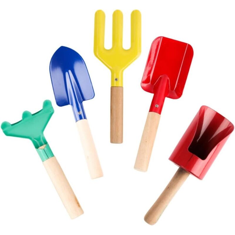5-teiliges Set Mit Stabilen Holzgriffen. Sichere Gartengeräte. Für Kinder Von 3 Bis 13 Jahren.