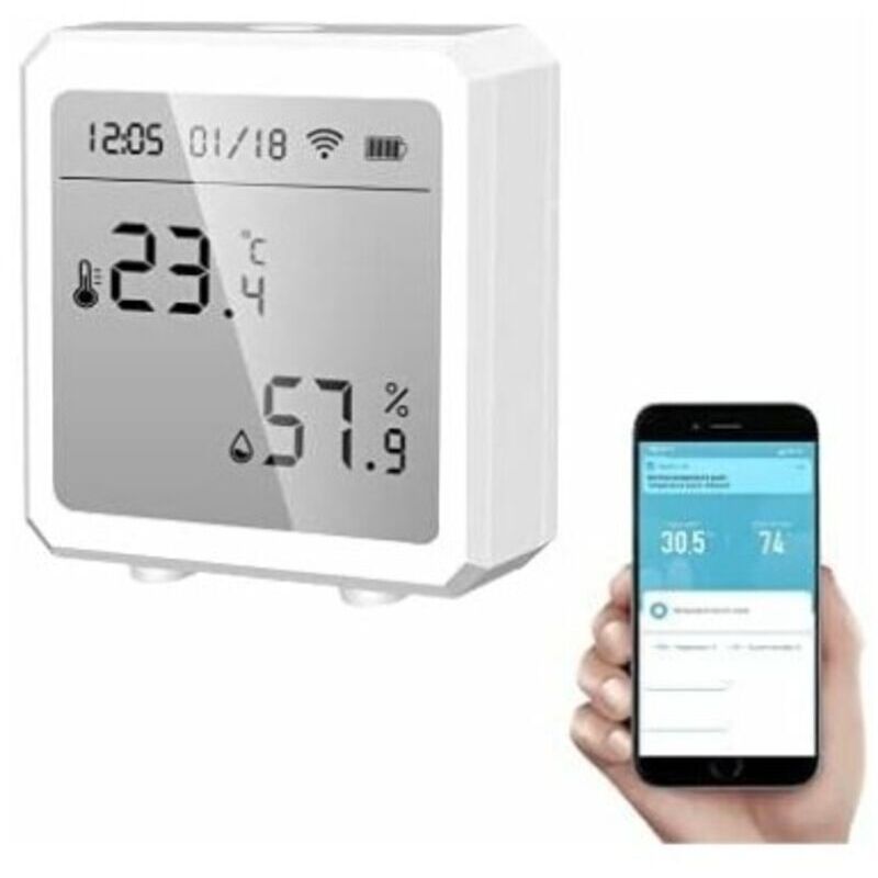Intelligentes Wlan-thermometer Und -hygrometer + Bluetooth-temperatur- Und Feuchtigkeitssensor Mit Hintergrundbeleuchtung Für Den Innen- Und Außenbereich. Steuerung Per Tuya-app (weiß).